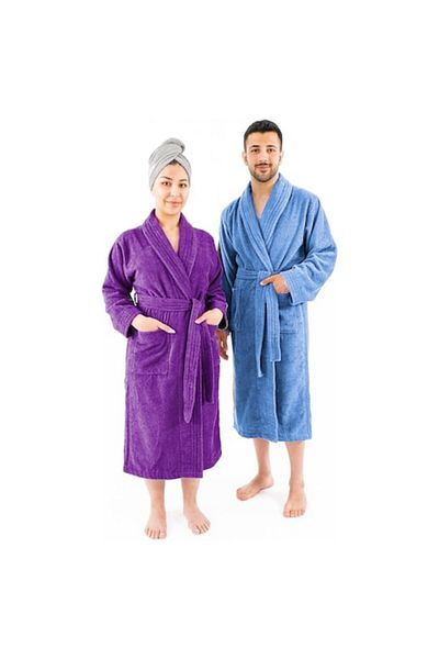 OEM Set 2 Halate de Baie Premium, Pentru El si Ea, 100% Bumbac, Mov/Albastru, Marime XL