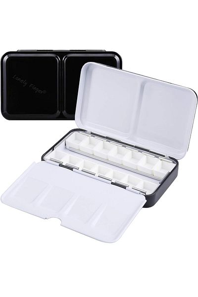 Choice black Empty Watercolor Paint Palette: Travel Water Color Palette Tin with 14 Half Pans - Portable Me