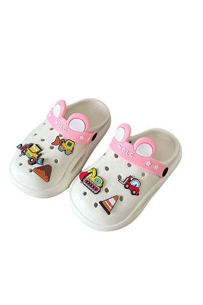 huitich Cute White Kids Clogs with Cartoon Charms 24-25