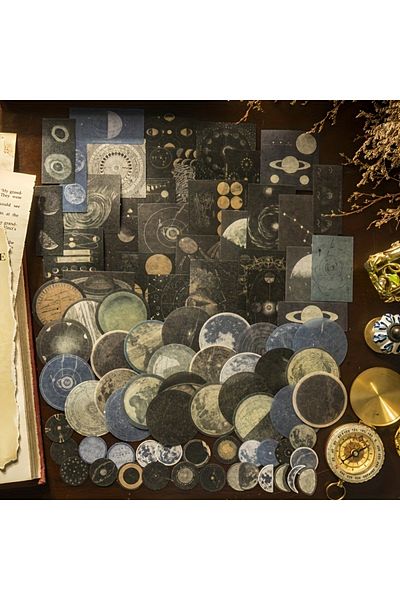 Choice 100pcs Vintage Round Moon Universe Paper Stickersfor Scrapbook, Journal, Luggage, Skateboards, No...