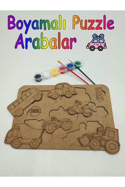 Self Power بازل خشبي ملون للسيارات (Yap Boz) + مجموعة طلاء وفرش