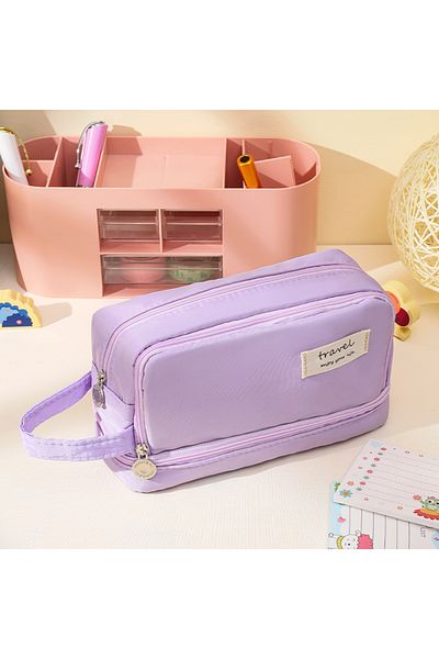 Choice Purple Multilayer Pencil Case Large Capacity Pen Bag Simple Multifunctional Pencil Pouch for Student
