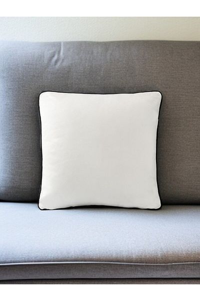 ASDİVA Malbiy Plain Decorative Throw Pillow Case – White Pillow Case with Black Piping 43X43 cm