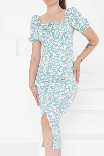 TOFİSA Prenses Kol Yırtmaçlı Elbise Mint - 27292