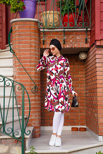 Polologin Butik Бордова віскозна туніка з кавовим візерунком