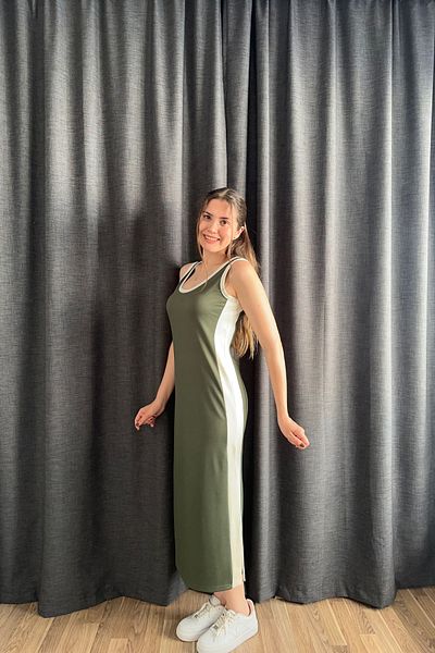 Sorridi Modal Dress with U-Neck Side Stripe and Slit