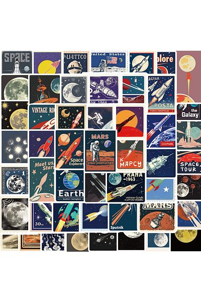 Choice 50PCS 50PCS Space Travel Planner Stickers Fashion Classic Nostalgia Coffee Skateboard Graffiti Water