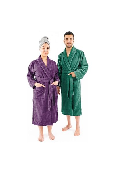 OEM Set 2 halate de baie, calitate premium, pentru El si Ea, 100% bumbac, Lila/Verde, Femeie marimea XL,