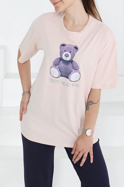 TOFİSA Printed Short Sleeve T-Shirt Powder - 27347