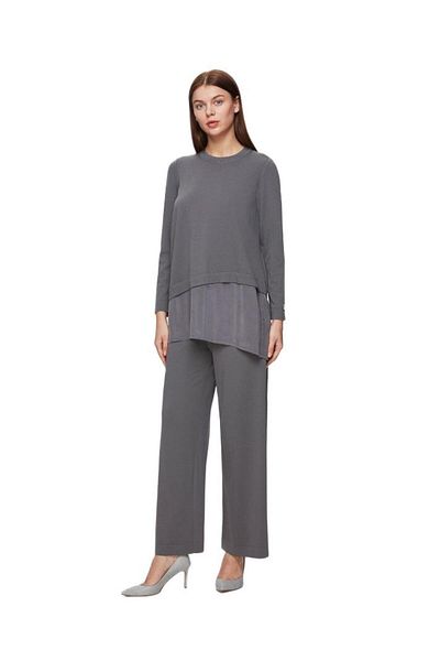 MISS DALIDA Anthracite Hem Cupro Asymmetric Knitwear Tunic T25Y-6009