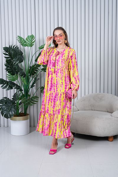 EL jadida Women's Plus Size Hijab Viscose Dress Yellow