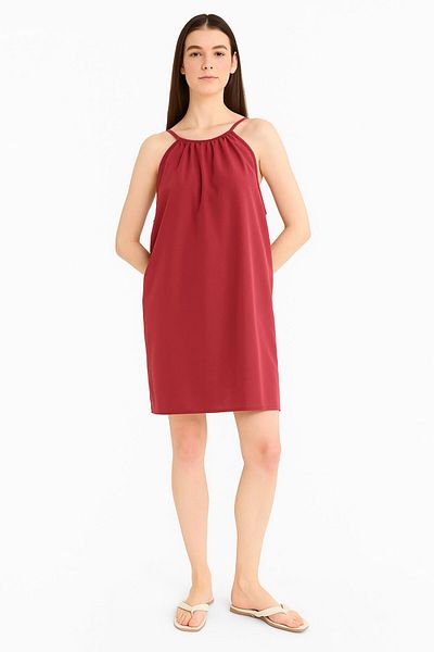 Kübra Tekstil Lupinn Fashionable Slim Strap Relaxed Cut Summer Women's Mini Dress - Comfortable and Stylish Design