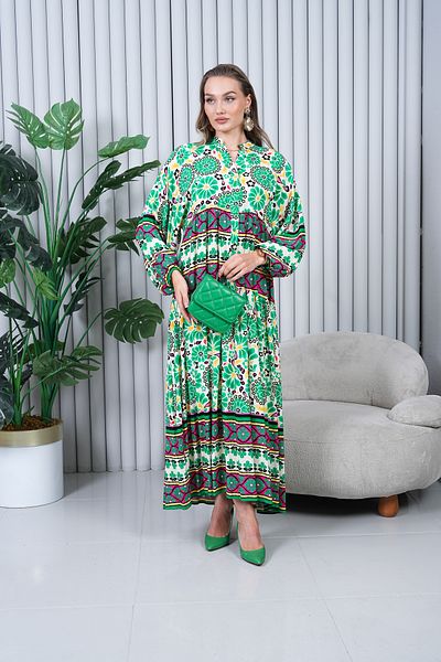 EL jadida Women's Plus Size Hijab Viscose Dress Green