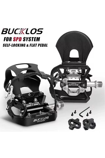BUCKLOS Pedal With Cleat BUCKLOS Bike Pedals Dual Function MTB Road Bicycle Pedal Platform Anti Slip Aluminu