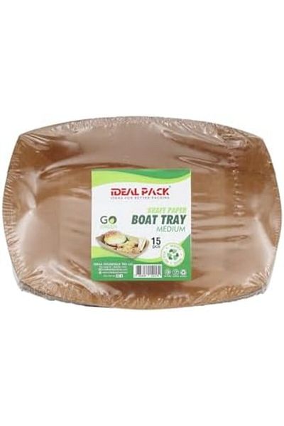 Ideal Pack Kraft Paper Boat Trays – 15 PCS Disposable Food Serving Boats – Small, Medium & Large Sizes –