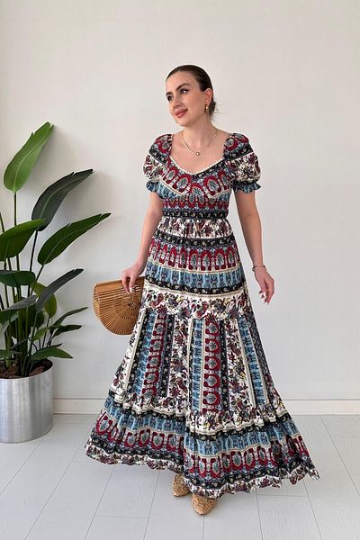 MaziButik Maxi Patchwork Dress Colorful