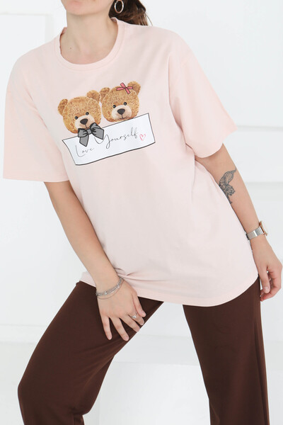 TOFİSA Τυπωμένη κοντομάνικη μπλούζα σε σκόνη - 27348