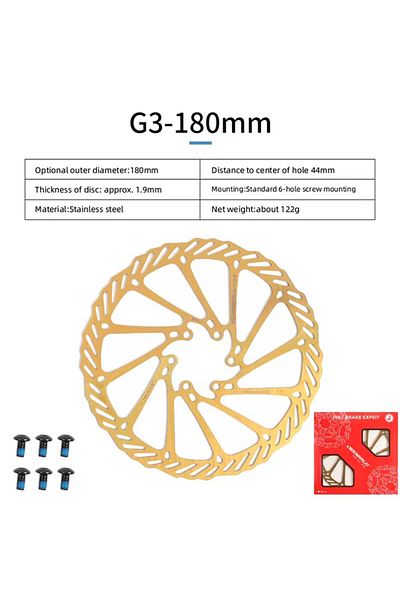 Choice G3-180mm Gold G3/HS1 160mm 180mm MTB Bike Bicycle Brake Rotor Gold Brake Disc High Strength 6 Hole S