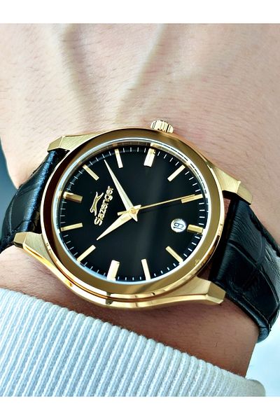 Slazenger Special Design Leather Band with Calendar Black Color Men's Wrist Watch with 24 Months Warranty 2486.04
