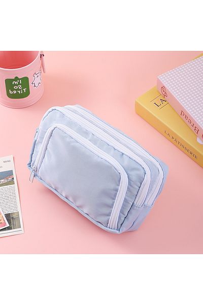 Choice Blue Large Capacity 3 Layers Pen Box Kawaii Pencil Cases Cute Pen Holder Pouch for Students Back to