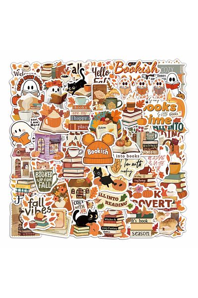 Choice 50PCS 50PCS Bookish Autumn Graffiti Stickers Cartoon Cute Ghost Books Graffiti DIY Bookbook Notebook