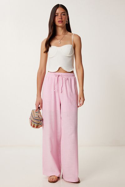 Lovelyİstanbul Loose Fit Linen Trousers Pink Ldp0002