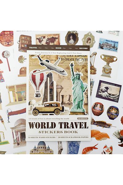 Choice One set Travel Theme Sticker Book 32 Sheets Washi Stickers and 20 Sheets Scrapbook Paper For Scrapbo
