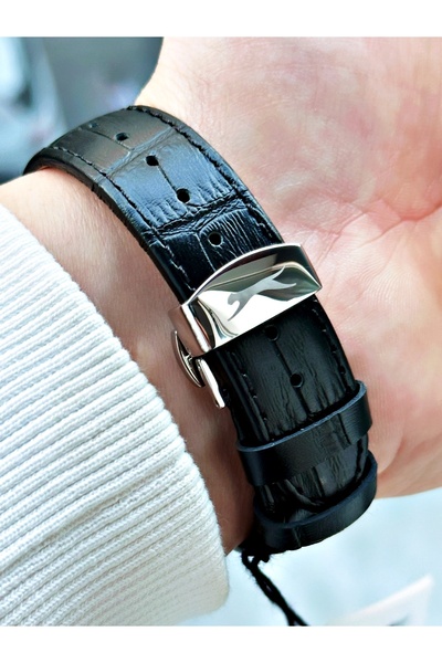 Slazenger Special Design Leather Band with Calendar Black-Silver Color Men's Wrist Watch with 24 Months Guarantee 2486.01