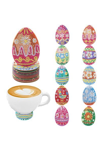 Choice AA1166B 10-piece Multicolor Egg series DIY Diamond Art Coasters Non-slip wooden coasters Living Room