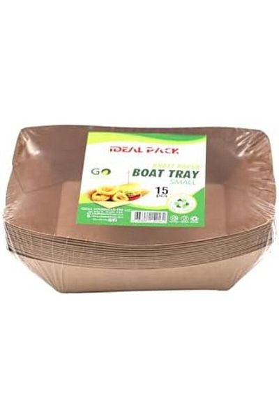Ideal Pack Kraft Paper Boat Trays – 15 PCS Disposable Food Serving Boats – Small, Medium & Large Sizes –
