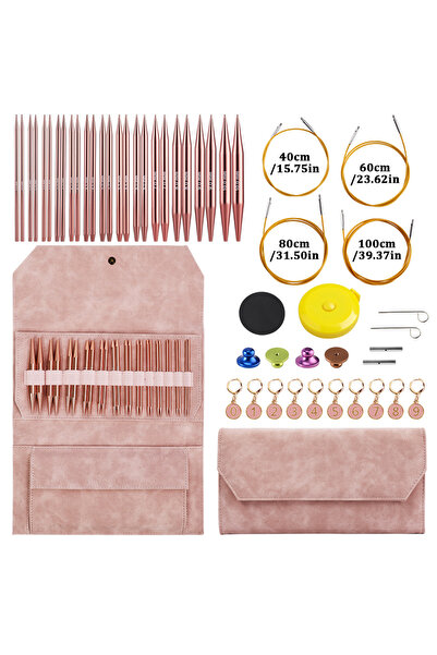 Choice1 مجموعة إبر خياطة دائرية قابلة للتبديل من الألومنيوم باللون الوردي الف...