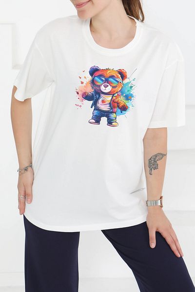 TOFİSA Printed Short Sleeve T-Shirt White - 27349