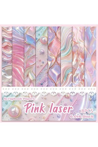 Choice 8 Sheets 8 Sheets Pink Laser Scrapbook Paper Pad, Art Craft Pattern Paper For Scrapbooking, Card Mak