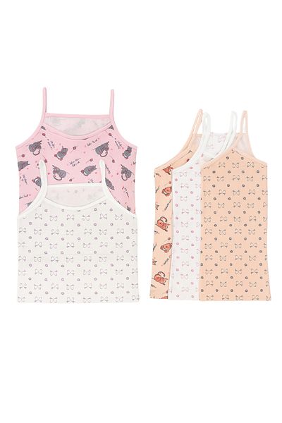 Katia&Bony Girl's 5-Piece Cat Undershirt Multicolor