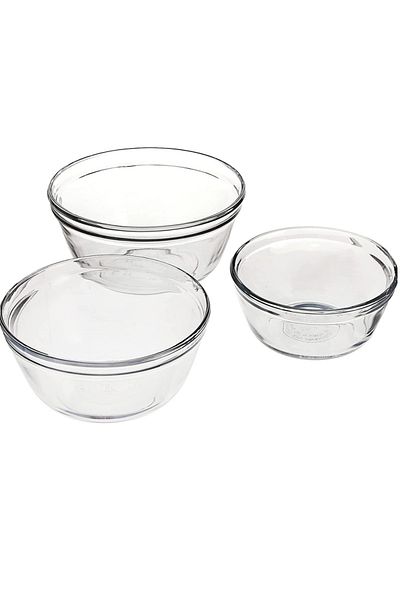 Anchor Hocking 3-Piece Durable Glass Mixing Bowl Set Clear