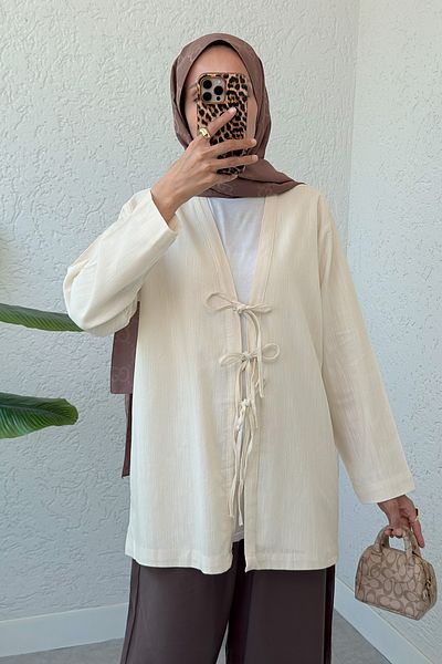Salih Çelebi Three Lace Hijab Kimono 2339 - Beige