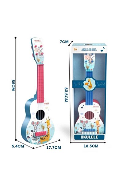 Star Master Children's Guitar with 4 Strings, 55 cm, Ukulele, Animals, Multicolor