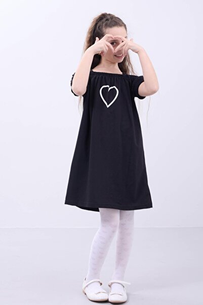 Perendi Βαμβακερό μαύρο φόρεμα με στάμπα για κορίτσια