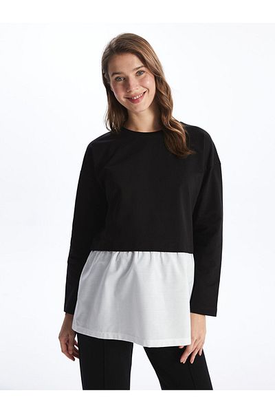LC Waikiki Lcw Crew Neck Color Block Long Sleeve Maternity Sweatshirt Fast Fashion