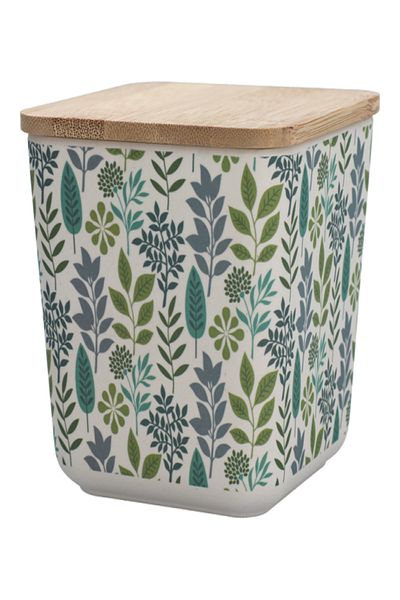 Felli Leaf and Floral Printed Bamboo Fiber Canister with Lid