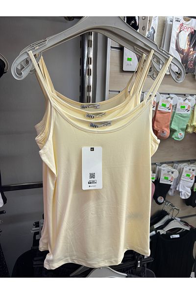 KAROL Yellow Thin Strap Lycra Tank Top