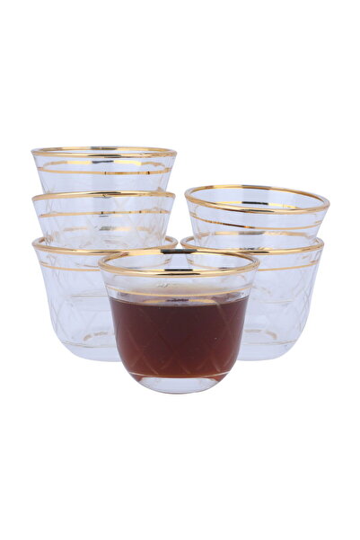 Alsaif Gallery Tea and Coffee Serving Set, Golden Lines, 26 Pieces - Transparent