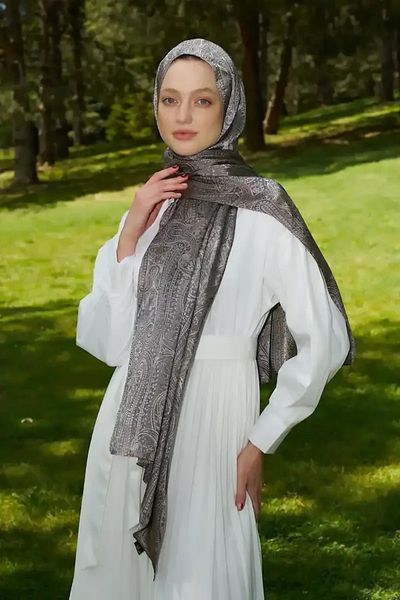 Madame Polo Rabia Hundi Elegance Lace Desen Ζακάρ Σάλι - Καφέ