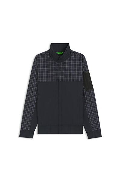 BOSS Erkek Regular Fit Kare Desenli Dik Yaka Uzun Kollu Lacivert Ceket 50544080-402