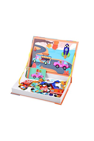 indiggo Joc Educativ, Magnetic Book, Model Vehicule, Include 66 de Piese de Puzzle, Multicolor