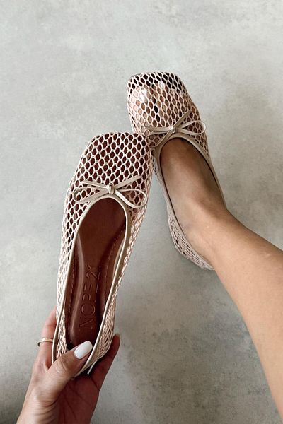 nope21shoess Lyon Beige Mesh Ballerinas