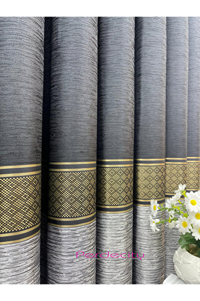 PERDECITY Paris Black Gray Gold Detailed Board Background Curtain 1X3 Tight Pile Does Not Wrinkle Suitable for the Entire Room