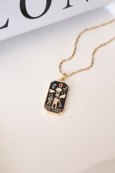 DEMOKAN Kadın Çelik Kolye Tarot Seri Yıldız Zincir The Tower Kolye