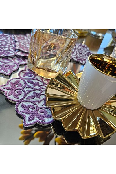 BYGGDESİGN ÖZEL TASARIM DAMASK DESEN NAKIŞLI FİNCAN BARDAK ALTLIĞI