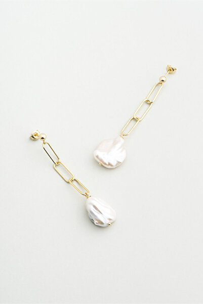 So CHIC... İkonik 18 Ayar Beyaz Altın Kaplama Gümüş İnci Küpe